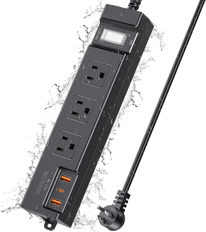 Power strip with IPX6 rating for protection against water ingress