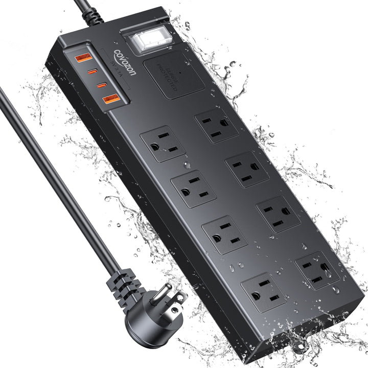 Waterproof Surge Protector with 8 Wide Outlet & 4 USB Ports